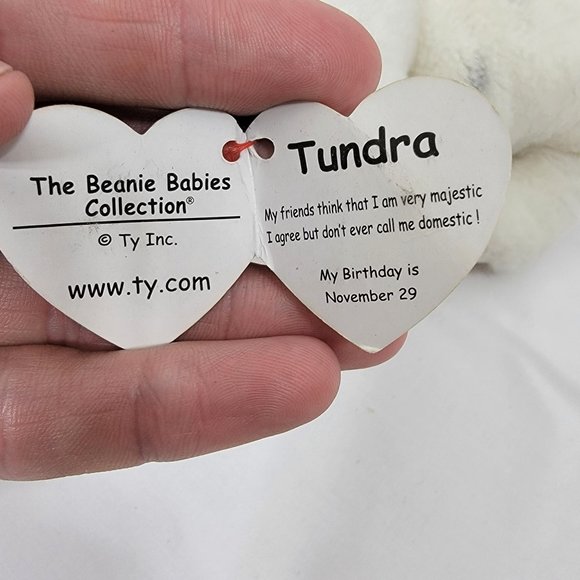 TY Beanie Baby 6" Tundra White Tiger Plush Stuffed Animal Toy with Tags Has Hole - Picture 8 of 11
